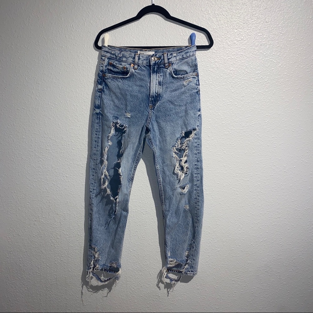 zara ripped straight leg jean